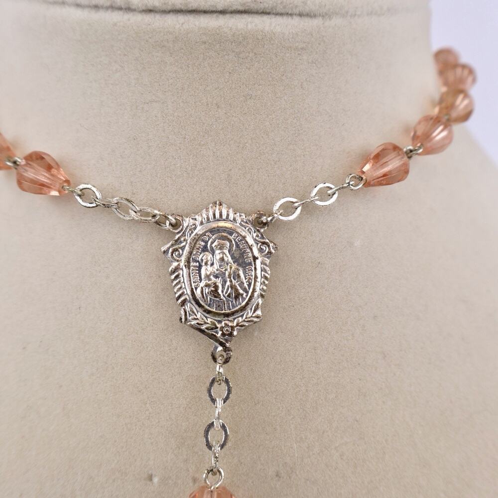 Vintage St Anne de Beaupré Bracelet Pink Glass Beads Religious Catholic Quebec - Picture 3 of 5